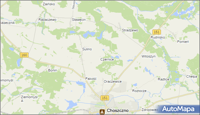mapa Czernice gmina Choszczno, Czernice gmina Choszczno na mapie Targeo