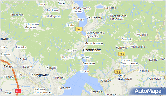 mapa Czernichów powiat żywiecki, Czernichów powiat żywiecki na mapie Targeo