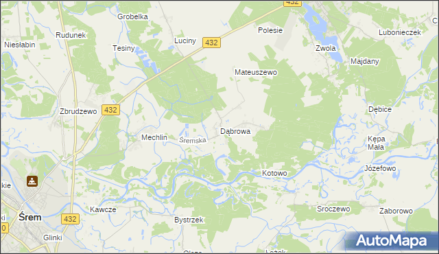 mapa Dąbrowa gmina Śrem, Dąbrowa gmina Śrem na mapie Targeo