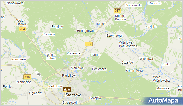 mapa Dobra gmina Staszów, Dobra gmina Staszów na mapie Targeo