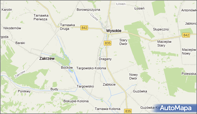 mapa Dragany, Dragany na mapie Targeo