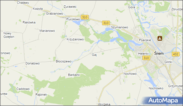 mapa Gaj gmina Śrem, Gaj gmina Śrem na mapie Targeo