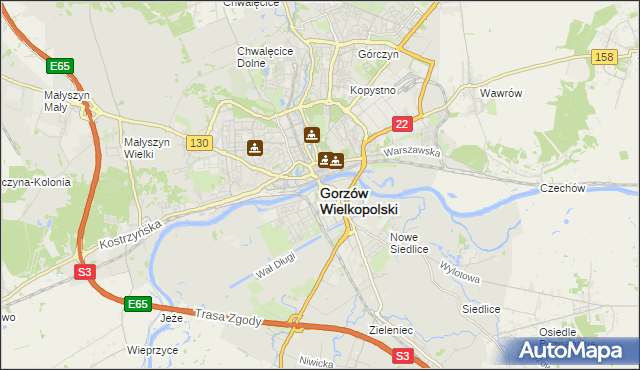 mapa Gorzów Wielkopolski, Gorzów Wielkopolski na mapie Targeo