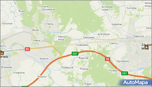 mapa Grabowiec gmina Sieradz, Grabowiec gmina Sieradz na mapie Targeo