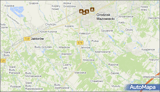 mapa Janinów gmina Grodzisk Mazowiecki, Janinów gmina Grodzisk Mazowiecki na mapie Targeo