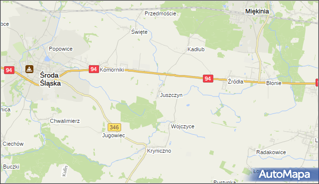 mapa Juszczyn gmina Środa Śląska, Juszczyn gmina Środa Śląska na mapie Targeo