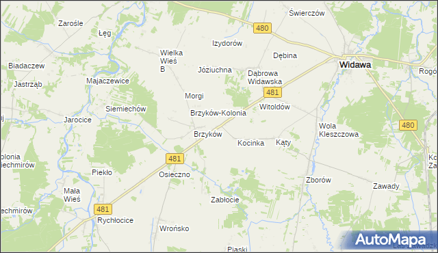 mapa Kocina gmina Widawa, Kocina gmina Widawa na mapie Targeo