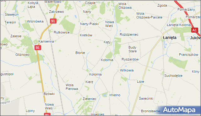 mapa Kołomia gmina Lubień Kujawski, Kołomia gmina Lubień Kujawski na mapie Targeo