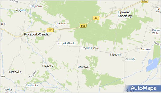 mapa Krzywki-Piaski, Krzywki-Piaski na mapie Targeo