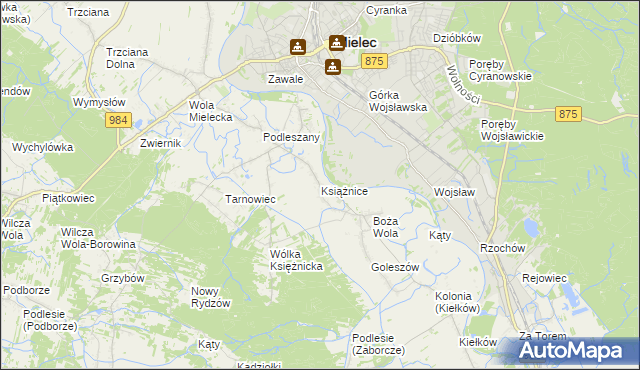 mapa Książnice gmina Mielec, Książnice gmina Mielec na mapie Targeo