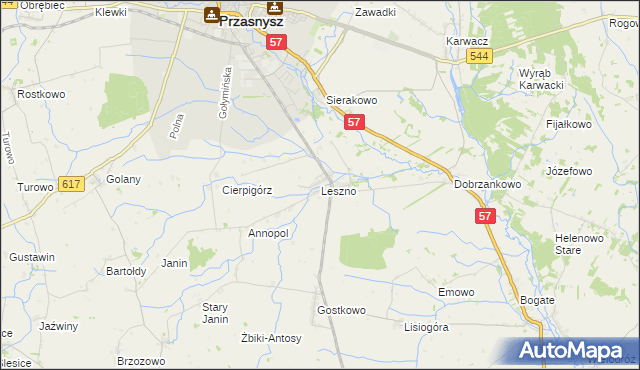 mapa Leszno gmina Przasnysz, Leszno gmina Przasnysz na mapie Targeo