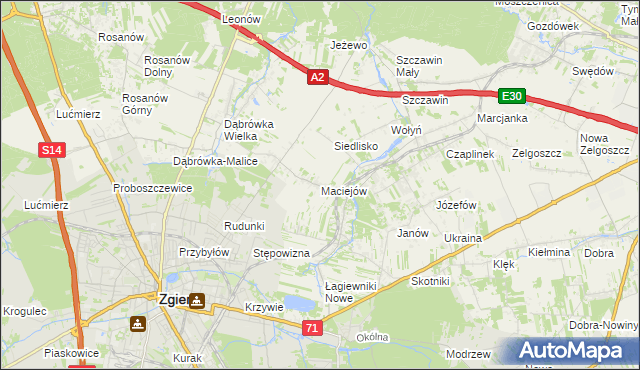 mapa Maciejów gmina Zgierz, Maciejów gmina Zgierz na mapie Targeo