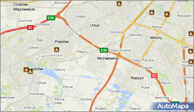 mapa Michałowice powiat pruszkowski, Michałowice powiat pruszkowski na mapie Targeo