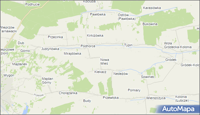 mapa Nowa Wieś gmina Tomaszów Lubelski, Nowa Wieś gmina Tomaszów Lubelski na mapie Targeo