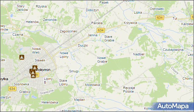 mapa Nowe Grabie gmina Wołomin, Nowe Grabie gmina Wołomin na mapie Targeo