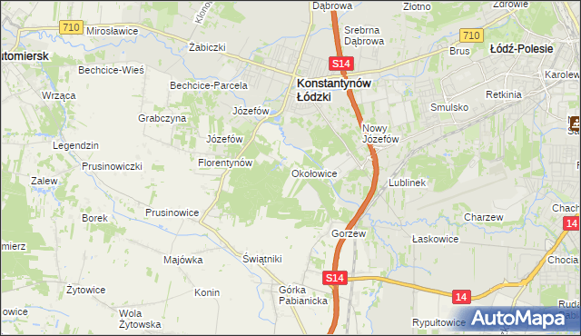 mapa Okołowice gmina Pabianice, Okołowice gmina Pabianice na mapie Targeo