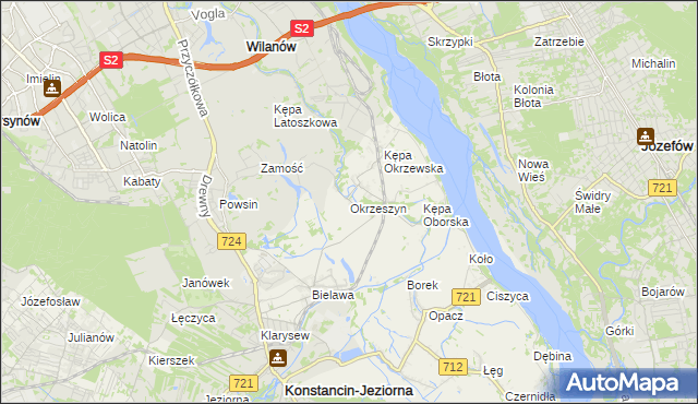 mapa Okrzeszyn gmina Konstancin-Jeziorna, Okrzeszyn gmina Konstancin-Jeziorna na mapie Targeo