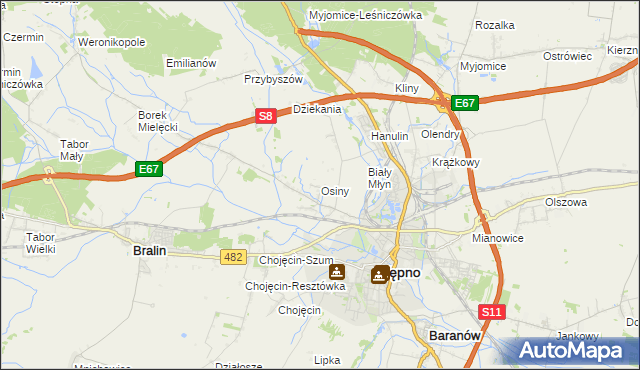 mapa Osiny gmina Kępno, Osiny gmina Kępno na mapie Targeo