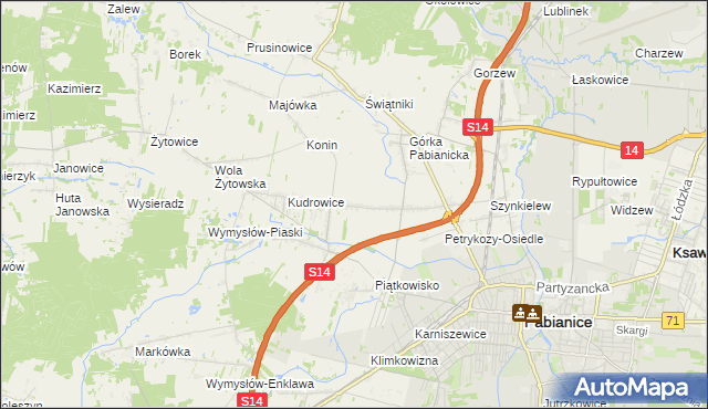 mapa Petrykozy gmina Pabianice, Petrykozy gmina Pabianice na mapie Targeo