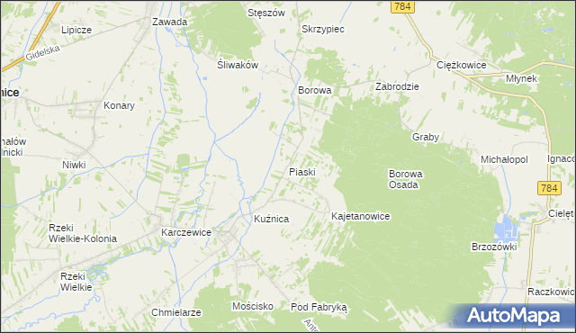mapa Piaski gmina Gidle, Piaski gmina Gidle na mapie Targeo