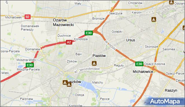 mapa Piastów powiat pruszkowski, Piastów powiat pruszkowski na mapie Targeo