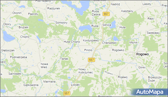 mapa Pinino gmina Rogowo, Pinino gmina Rogowo na mapie Targeo