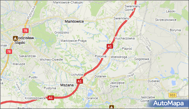 mapa Połomia gmina Mszana, Połomia gmina Mszana na mapie Targeo