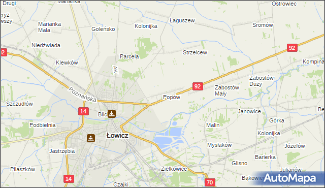 mapa Popów gmina Łowicz, Popów gmina Łowicz na mapie Targeo