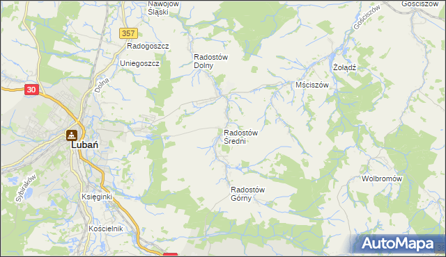 mapa Radostów Średni, Radostów Średni na mapie Targeo