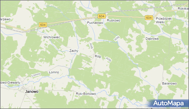 mapa Róg gmina Janowo, Róg gmina Janowo na mapie Targeo