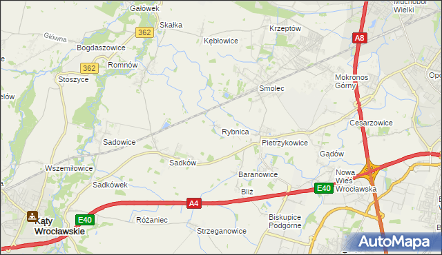 mapa Rybnica gmina Kąty Wrocławskie, Rybnica gmina Kąty Wrocławskie na mapie Targeo