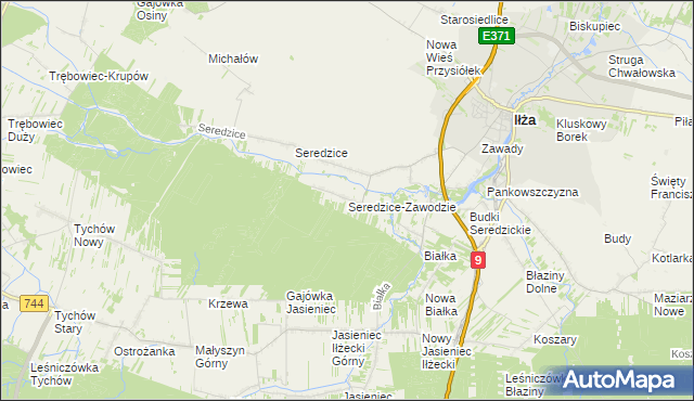 mapa Seredzice-Zawodzie, Seredzice-Zawodzie na mapie Targeo