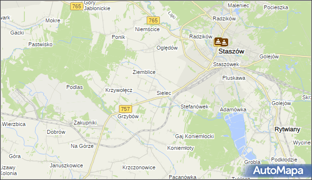 mapa Sielec gmina Staszów, Sielec gmina Staszów na mapie Targeo