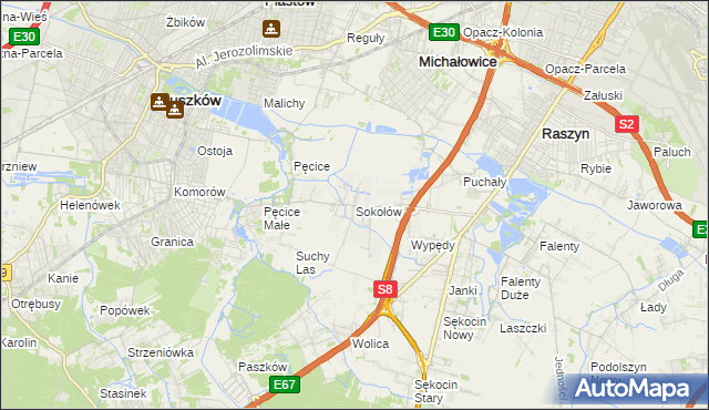 mapa Sokołów gmina Michałowice, Sokołów gmina Michałowice na mapie Targeo