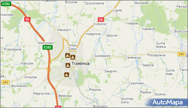 mapa Sulisławice gmina Trzebnica, Sulisławice gmina Trzebnica na mapie Targeo