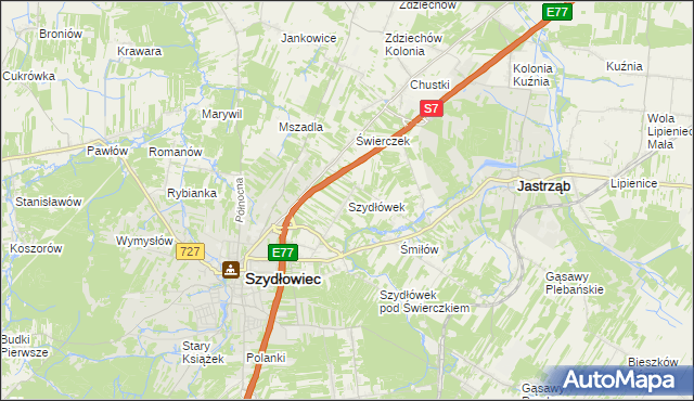 mapa Szydłówek gmina Szydłowiec, Szydłówek gmina Szydłowiec na mapie Targeo