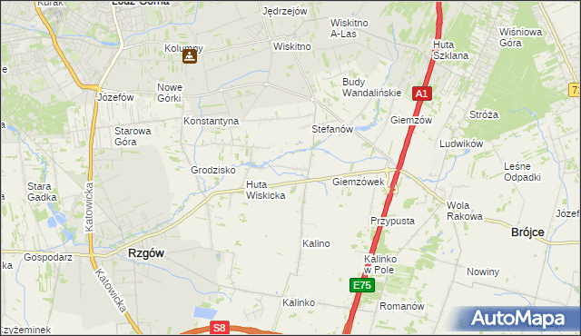 mapa Tadzin gmina Rzgów, Tadzin gmina Rzgów na mapie Targeo