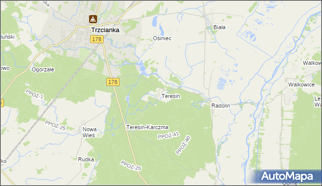 mapa Teresin gmina Trzcianka, Teresin gmina Trzcianka na mapie Targeo