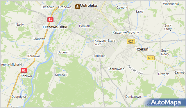 mapa Tobolice gmina Rzekuń, Tobolice gmina Rzekuń na mapie Targeo