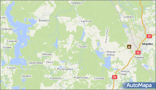 mapa Toczeń gmina Miastko, Toczeń gmina Miastko na mapie Targeo