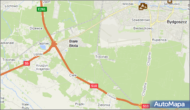 mapa Trzciniec gmina Białe Błota, Trzciniec gmina Białe Błota na mapie Targeo