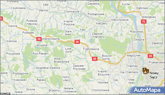 mapa Trzetrzewina, Trzetrzewina na mapie Targeo