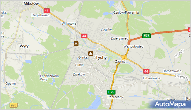 mapa Tychów, Tychy na mapie Targeo