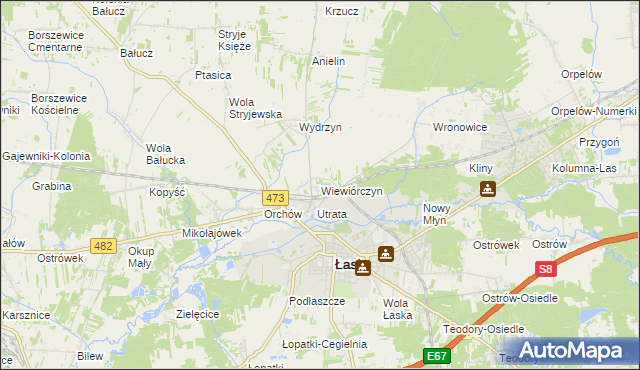 mapa Wiewiórczyn gmina Łask, Wiewiórczyn gmina Łask na mapie Targeo