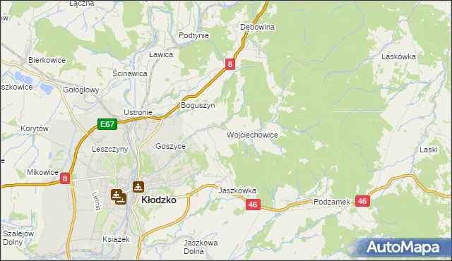 mapa Wojciechowice gmina Kłodzko, Wojciechowice gmina Kłodzko na mapie Targeo