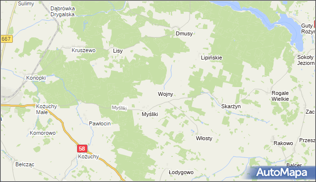 mapa Wojny gmina Biała Piska, Wojny gmina Biała Piska na mapie Targeo