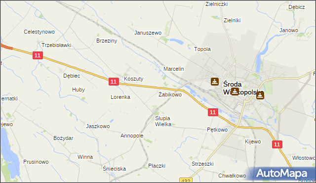 mapa Żabikowo, Żabikowo na mapie Targeo