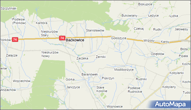 mapa Żerniki gmina Baćkowice, Żerniki gmina Baćkowice na mapie Targeo