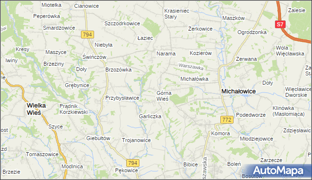 mapa Górna Wieś gmina Michałowice, Górna Wieś gmina Michałowice na mapie Targeo