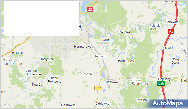 mapa Janowo gmina Starogard Gdański, Janowo gmina Starogard Gdański na mapie Targeo